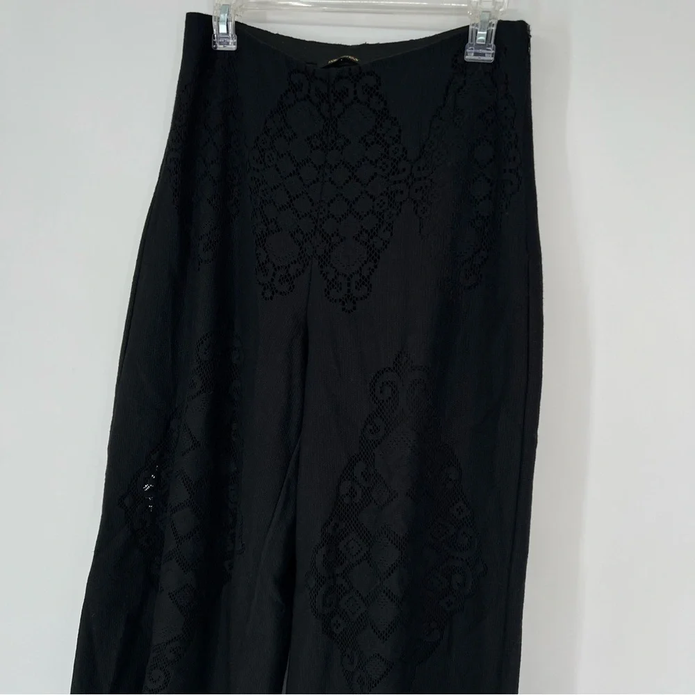 Kobi Halperin Black‎ Eyelet Wide Leg Lined Black Pants Sz Small